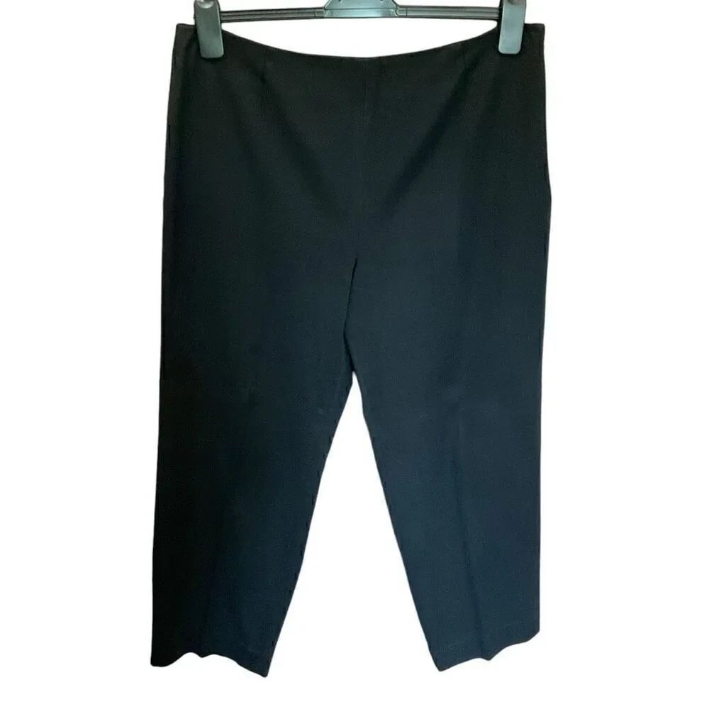 Talbots Pants Trousers Ankle Cropped Side Zip Button Closure Black Stretch 16